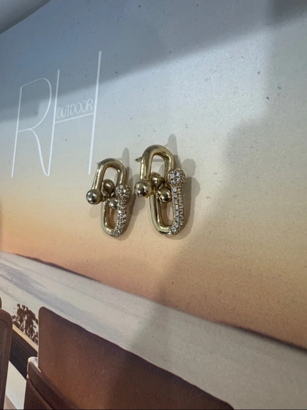 Gold Crystal Pave Link Drop Earrings